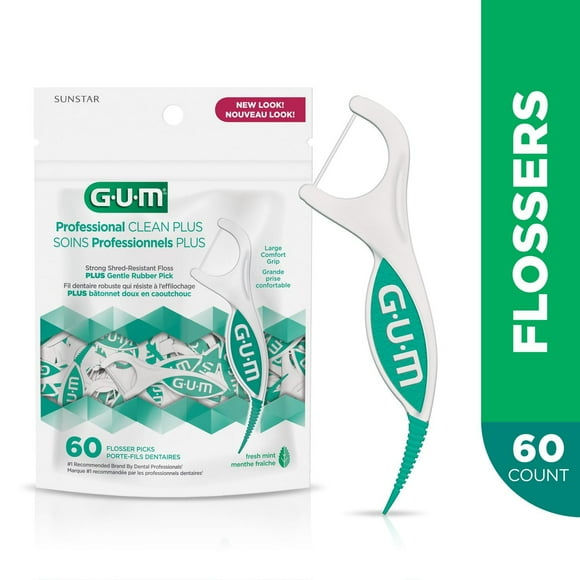 GUM® Professional Clean Plus Flosser, Promotes Healthier Gums, Comfort-Pick for Gentle Massage, Fresh Mint Flavour, 60 Count