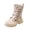 Beige, variant on Girls Mid Calf Leather Boots Fall Winter Round Toe Thick Sole Side Zipper Buckle Martin Boots Black Size 5Y Big Kid