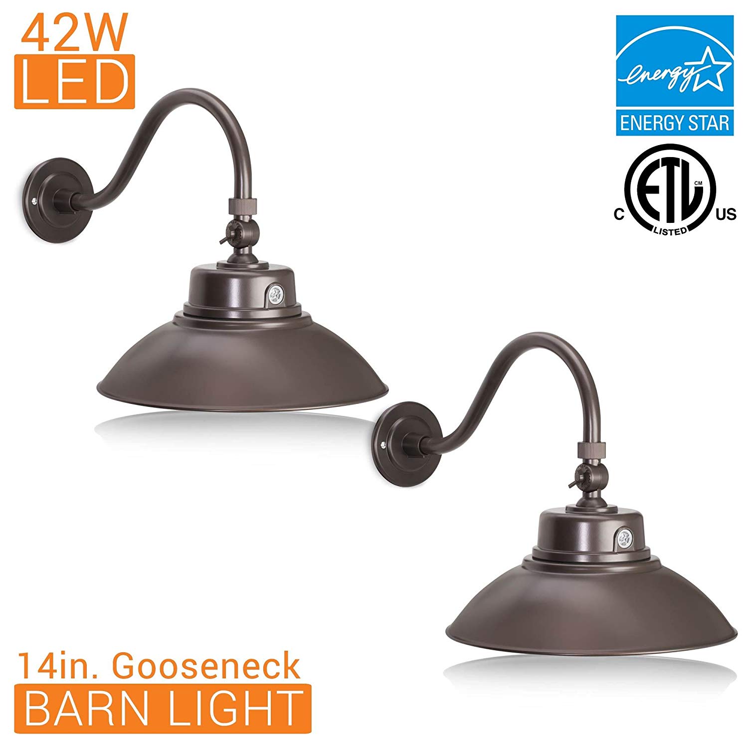 2 Pack 14in Bronze Gooseneck Barn Light Led Fixture For Indoor