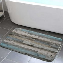 Rustic Bathroom Mat, Blue Grey Wood Barn Door Bathroom Rug, Wooden bath mats for bathroom non slip for Kitchen Bedroom Indoor decor 17x29in