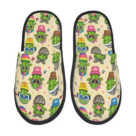 Balery Cute Cartoon Cactus Slient Indoor Furry Fleece Comfort House Shoes Soft Non-Slip Home Shoes Cotton slippers House Slippers-- Medium