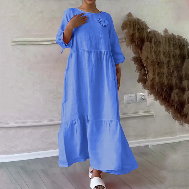 Drses Women's Round Neck Cotton Linen Long Sleeve Pocket Dress Raw Loose Fit Flowy Maxi Dress T Shirt Dresses for Women Loose Dressy Dress - Walmart.com Drses Women's Round Neck Cotton Linen Long Sleeve Pocket Dress Raw Loose Fit Flowy Maxi Dress T Shirt Dresses for Women Loose Dressy Dress - Walmart.com
