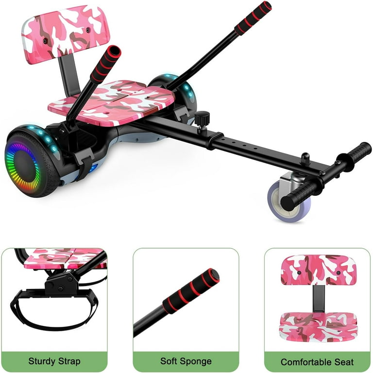 JOLEGE Hoverboard Go Kart Combo 6.5 Two Wheel Self Balancing Scooter with Seat Attachment LED Lights Suit for Adults and Kids