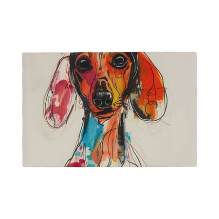 

Table Placemats Set of 4 - Colorful Dachshund Art 12x18 In Faux Linen Double Heat Resistant Place Mats Cloth Indoor/Outdoor Placemats Washable Table Mats for Dining Kitchen Party