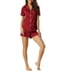 thumbnail image 2 of Conjuntos de pijama para mujer INSPIRE CHIC de manga corta con botones y pantalones cortos, conjuntos de lounge XL color rojo vino, 2 of 6