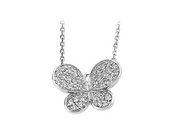 925 Silver Black /& White CZ Butterfly Necklace 18/"