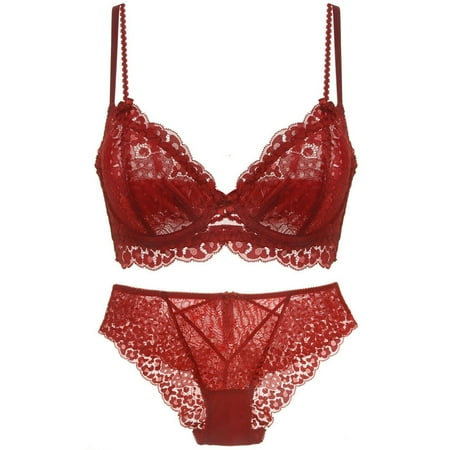 

Women S Ladies Lingerie Floral Pure Color Lace Thin Bra Plus Size Underwear Set