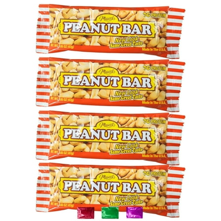 Mascot Peanut Bar Candy 1.65 Oz 4 Pack, Old-Fashioned Crunchy Peanut Candy Bars Individually Wrapped Snack Pack for Party Gift Bag On-the-Go Snacking with Snoep in Beperkte Oplage