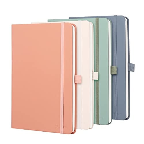 Cuadernos Forrados Compera, 4-Pack, 176 Pág., 5.5 x 8.3, Papel 100gsm, Cuadernos A5 con Lazo y Bolsillo, para Escuela, Negocio, Oficina y Universidad (col. Morandi)