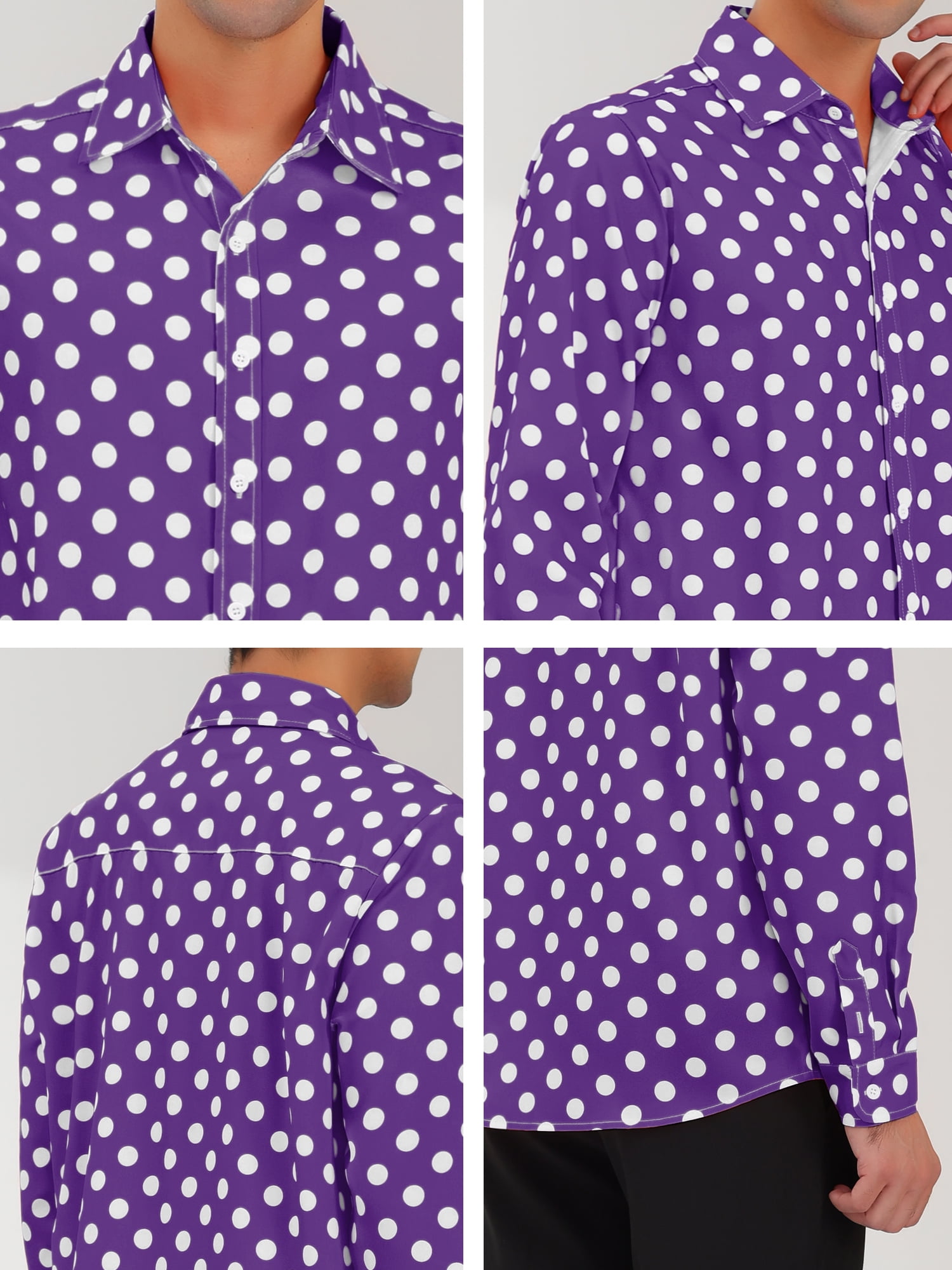 Unique Bargains Men's Long Sleeves Button Down Slim Fit Polka Dots Printed Dress Shirts 34 Purple