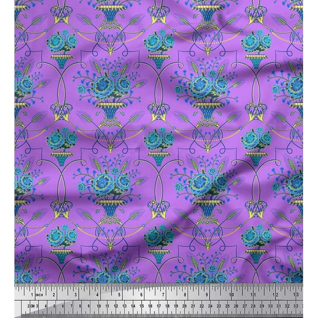 Soimoi Poly Georgette Fabric Pot & Artistic Flower Print Fabric by the Yard 52 Inch Wide