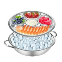 NOGIS Shrimp Cocktail Serving Dish 11 Inch Stainless Steel Dip Chiller Serving Bowl, 5-Section Chilled Food Trays 1 Round Plate with Handle for Dinner Buffet Seafood Crawfish Veggie Fruit