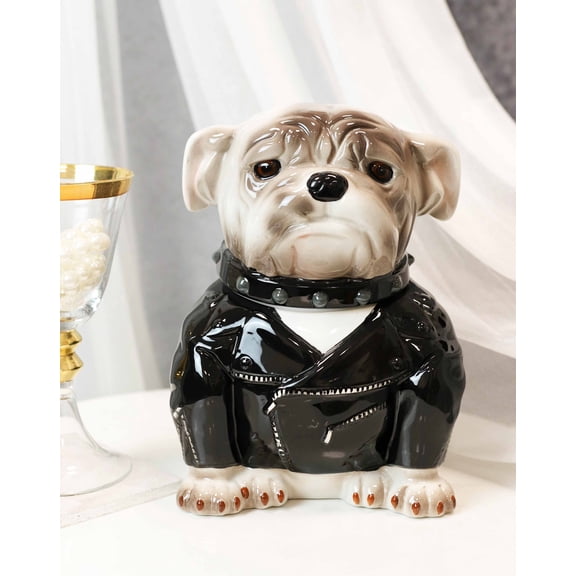 Ceramic American Gangster Bully Bulldog With Spiked Collar Cookie Jar Figurine