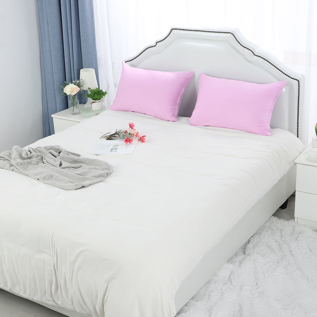 Unique Bargains Pillowcases 2-Piece Egyptian Cotton Pillow Cover Pink Standard