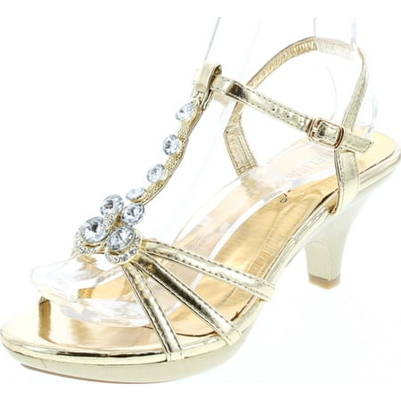 

Delicacy Angel-62 Womens Strappy Rhinestone Dress Sandal Low Heel Shoes Gold_t Strap 8.5