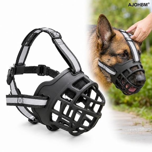 Adjustable Plastic Basket Dog Muzzle, Reflective Strap Anti-Bite Mouth Cover, Breathable Design Allows Drinking for Large Medium Dogs Training Walking No. 3 [recommended 35-55] catties