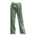 thumbnail image 4 of Baqcunre Wide Leg Pants Woman Trousers Solid Color Elastic Waist Cotton Linen Wide Leg Pants Loose Casual Trousers Womens Fashion Women's Pants Pants for Women Womens Clothes Green XXL, 4 of 4