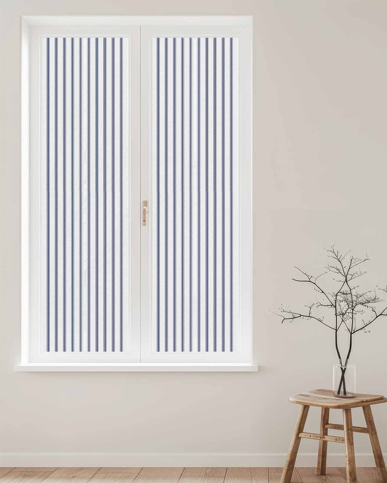 Window Privacy Film,Blue Stripes UV Sun Blocking Window Tint Film Heat Control One Way Blackout Window Film,Geometric Vertical Linens Modern Minimalism Non Adhesive Static Cling Sticker 23.6x78.7 In