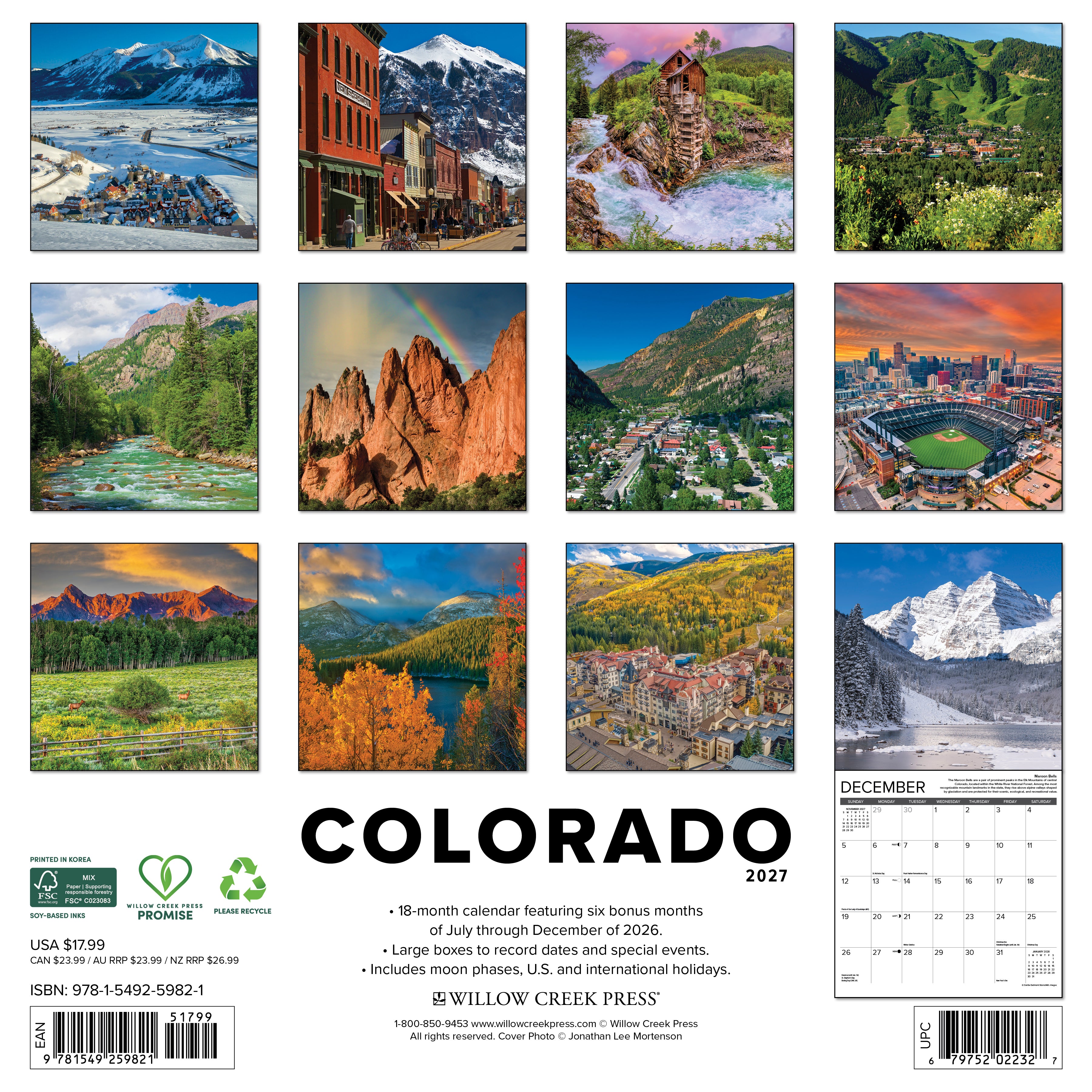 Willow Creek Press, Colorado 2027 Wall Calendar