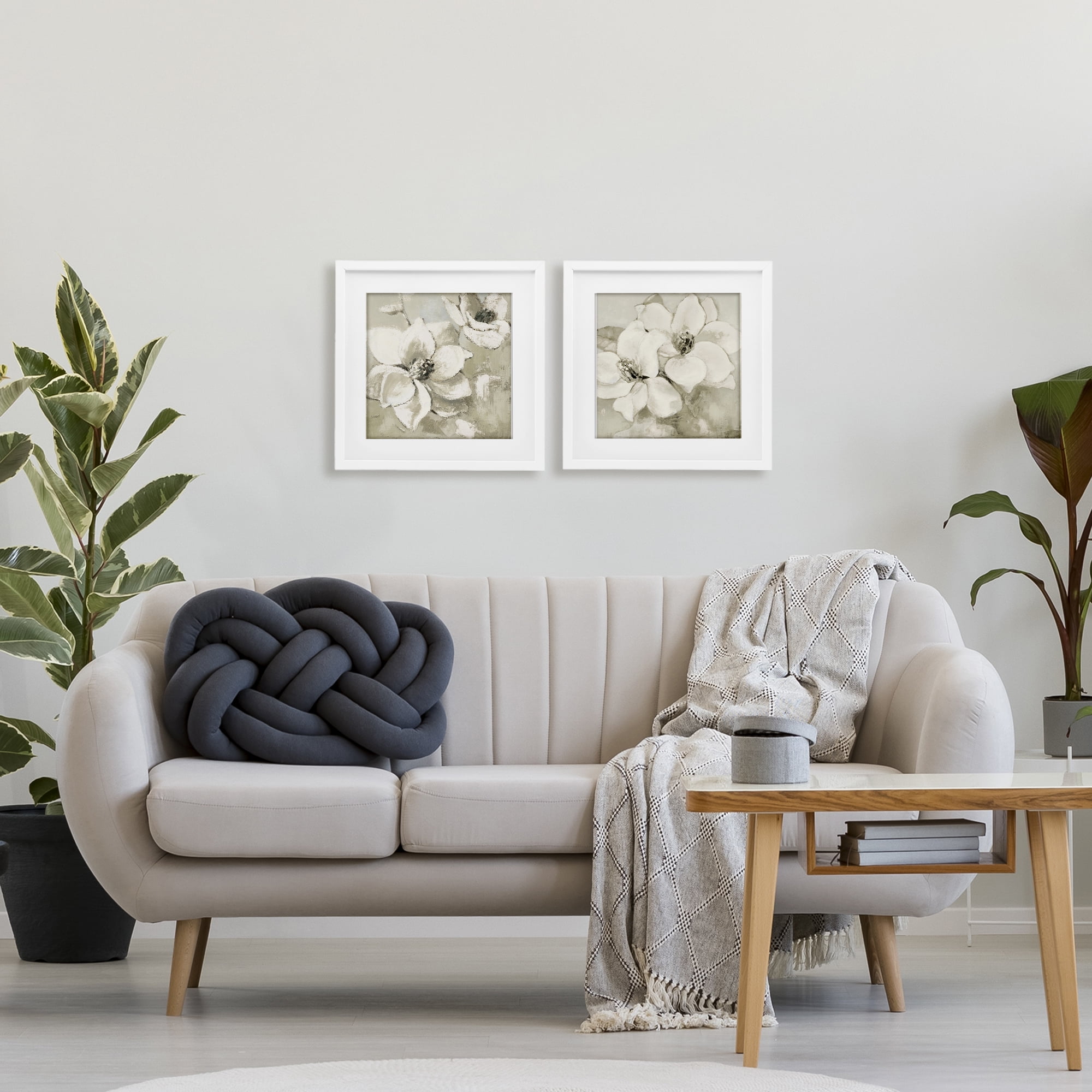 Stupell Industries Beige Magnolias after Rain 2 Piece White Framed Print Under Glass Set, design by Lanie Loreth