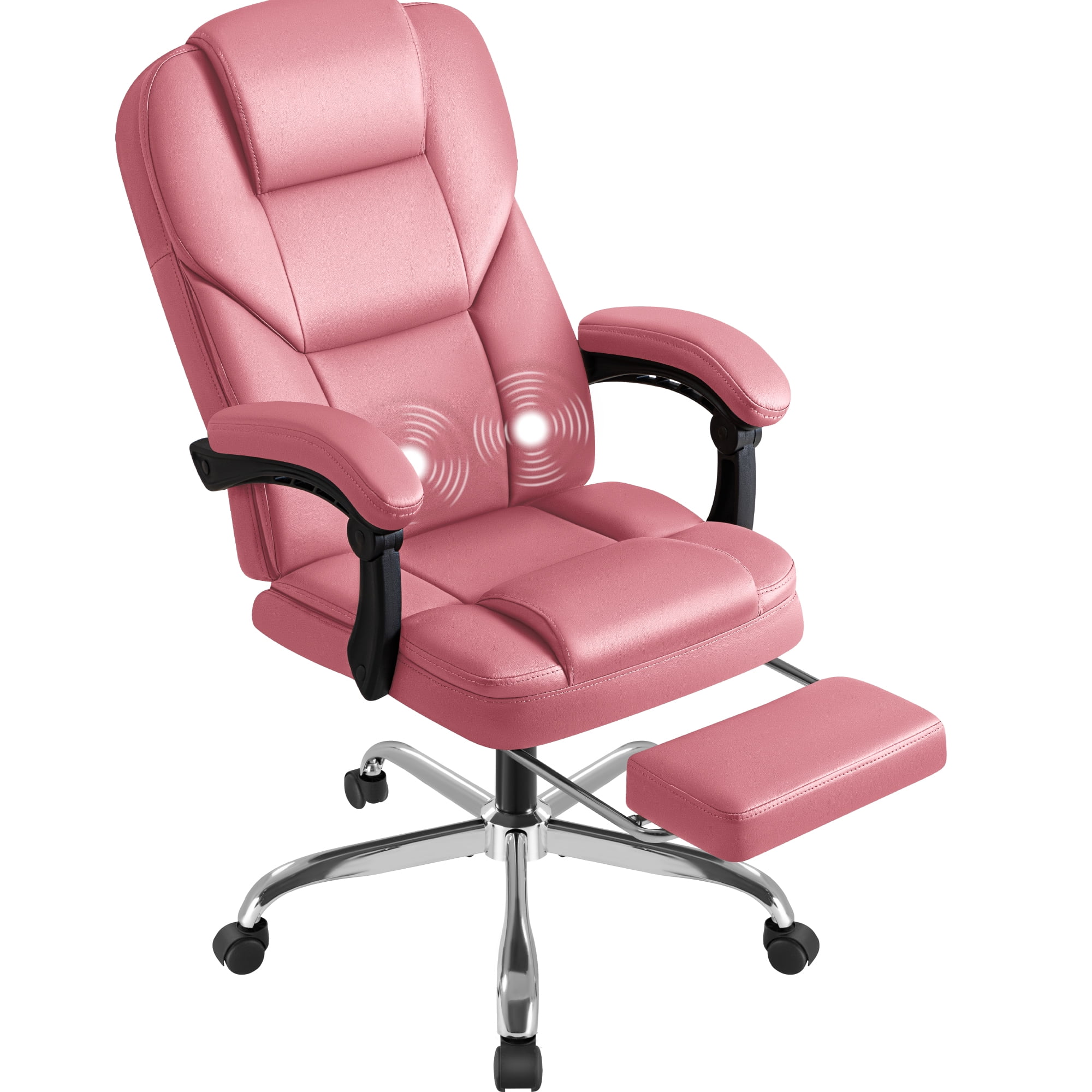 Furmax Reclining Massage Computer Chair Ergonomic Executive Office Chair Height Adjustable Leather Chair With Armsrests,Pink