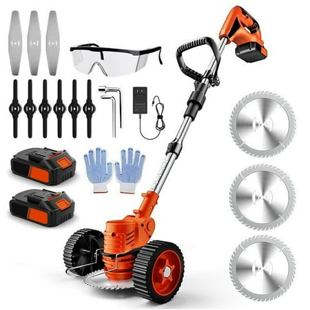 Cordless Weed Eater Electric Brush Cutter Lawn Edger Grass String Trimmer with 3 Cutting Blades Lightweight Design, Powerful Motor, Adjustable Rod