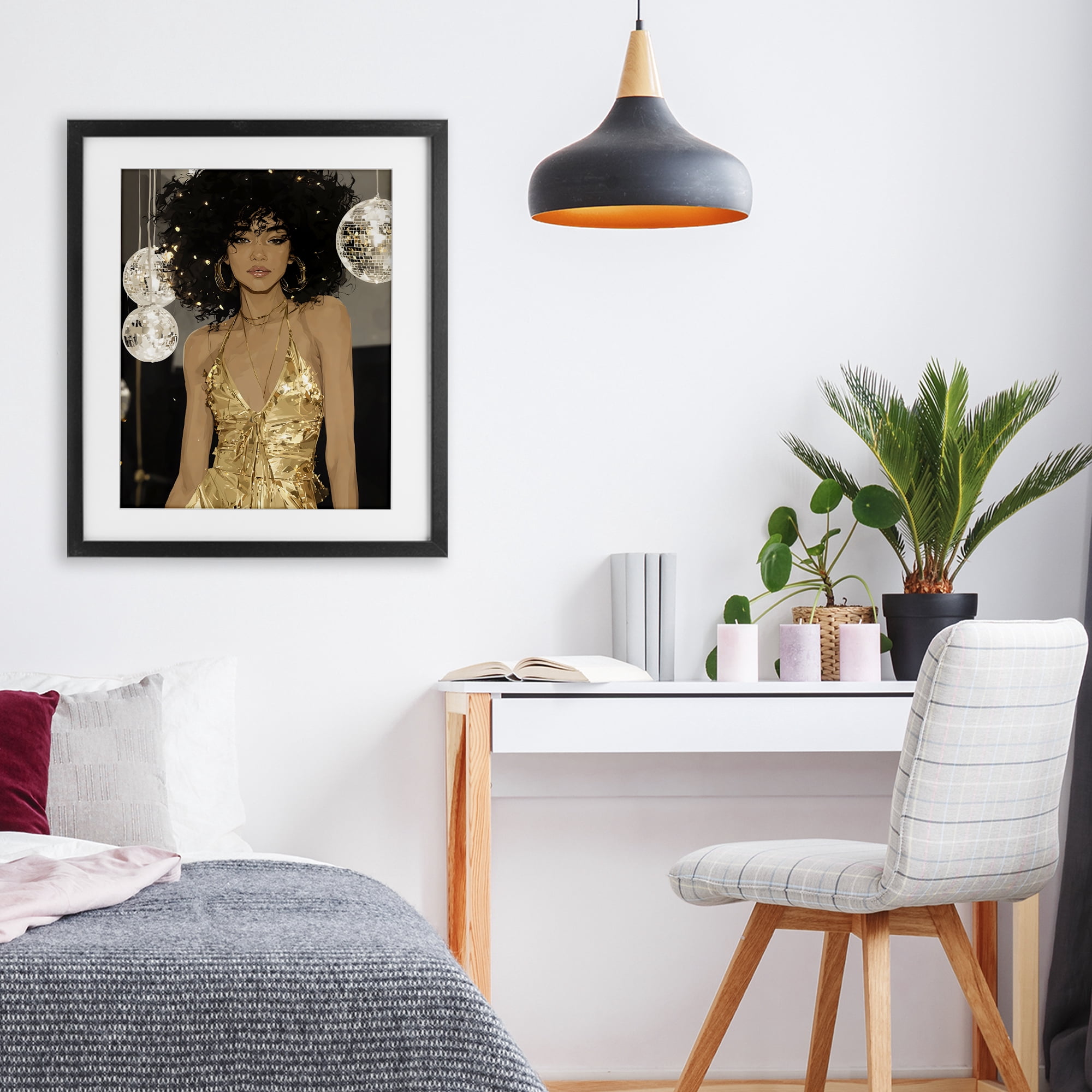 Stupell Industries Golden Disco Dream Party Black Framed Print Under Glass, design by Franklyn Gregory