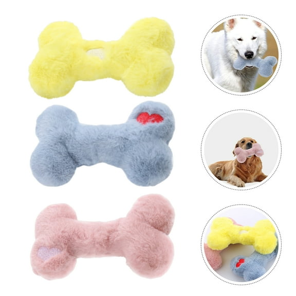 FRCOLOR 3PCS Squeaky Dog Toy Bone Shape Washable Plush Chew Toy Puppy Teething Chew Toys Interactive Dog Toys with Squeaker Pet Chew Supplies