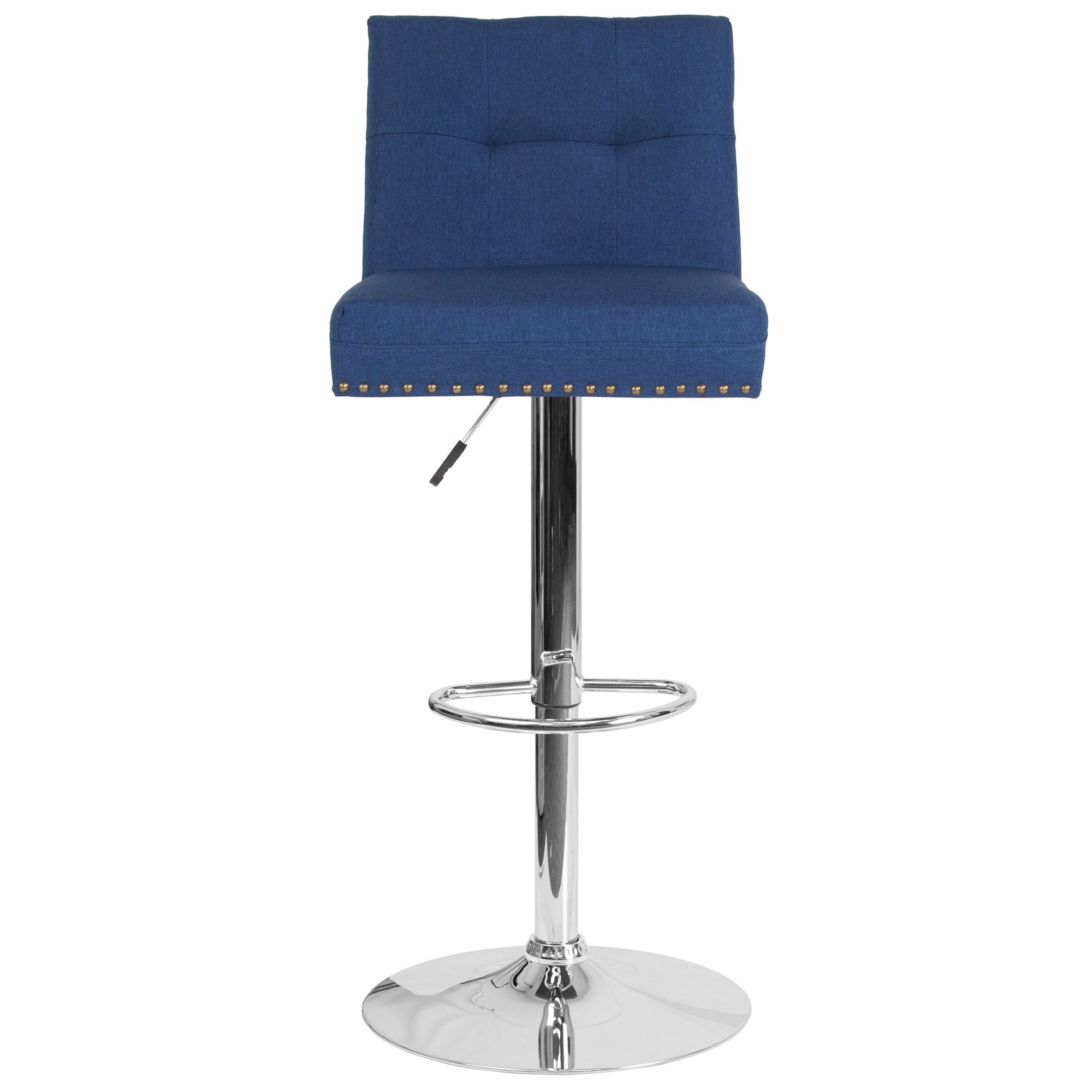 46.5" Blue Fabric Tufted Back Swivel Adjustable Height Bar Stool with Chrome Base