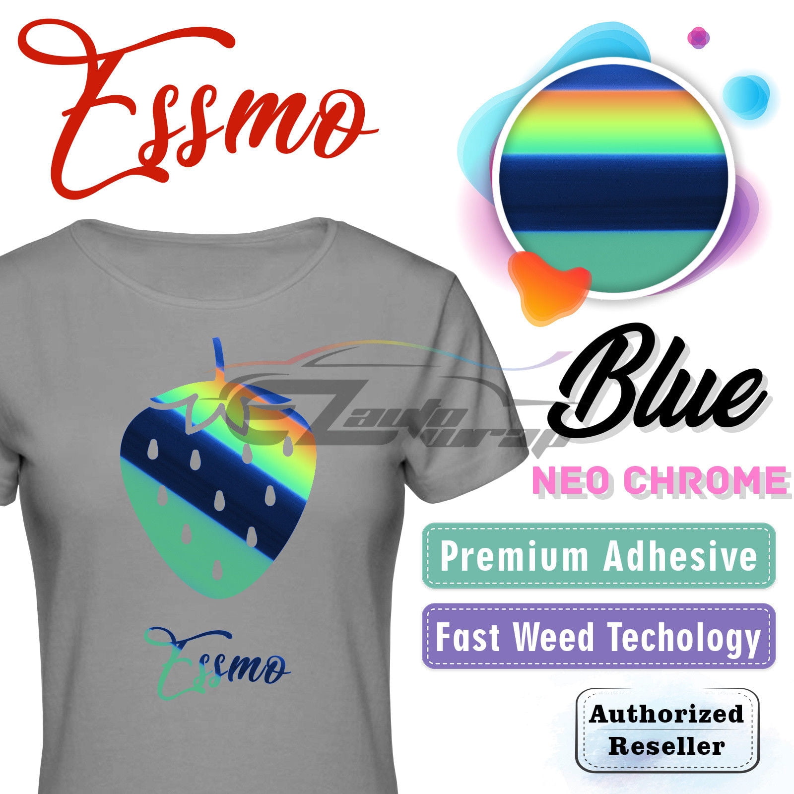 ESSMO™ Neo Chrome Blue Heat Transfer Vinyl HTV T-Shirt 20" Wide Roll Iron Heat Press NC04 20"x48"
