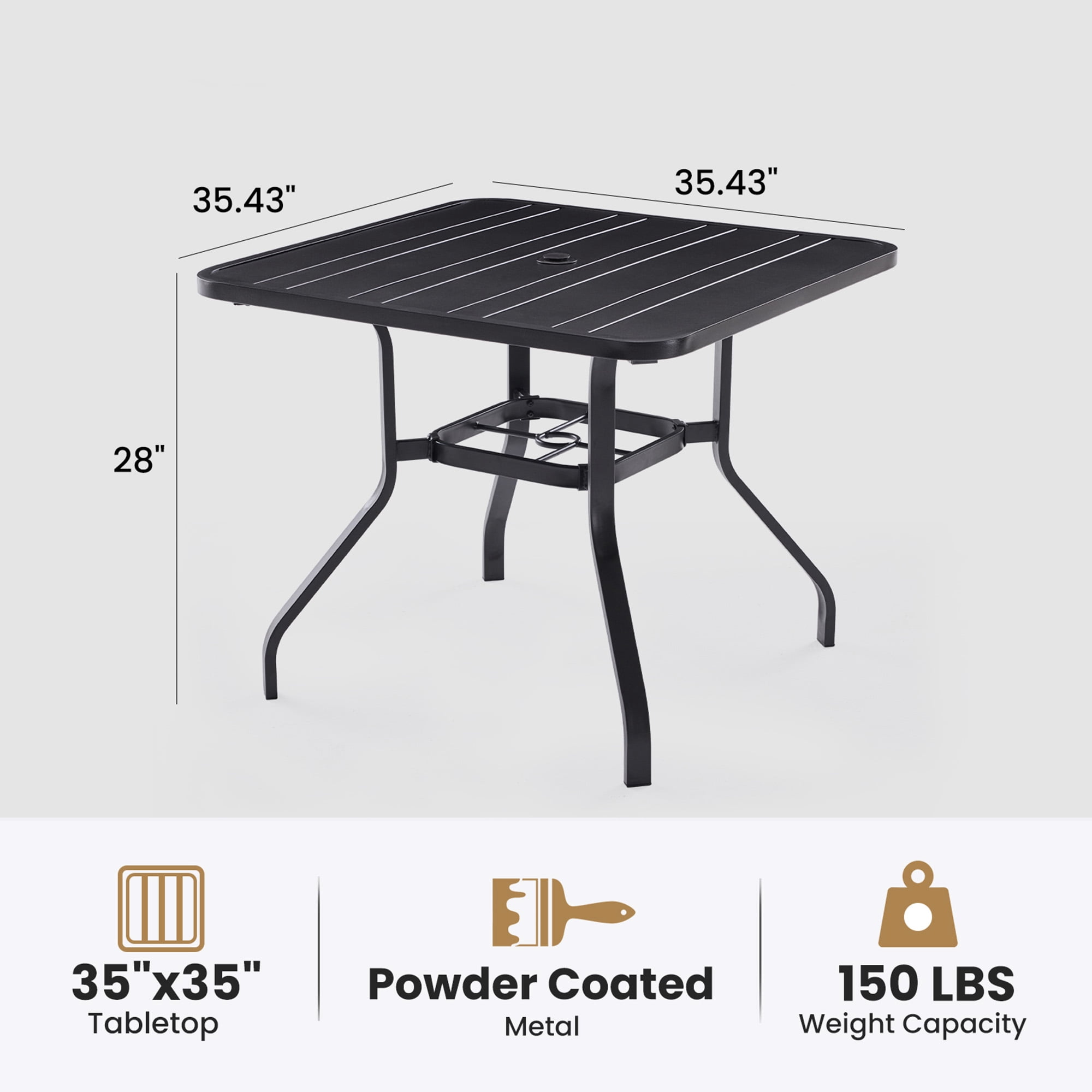 MAYEERTY 35*35"Outdoor Dining Table with 1.57" Umbrella Hole, Weather-Resistant Metal,for Patio,Backyard,Poolside