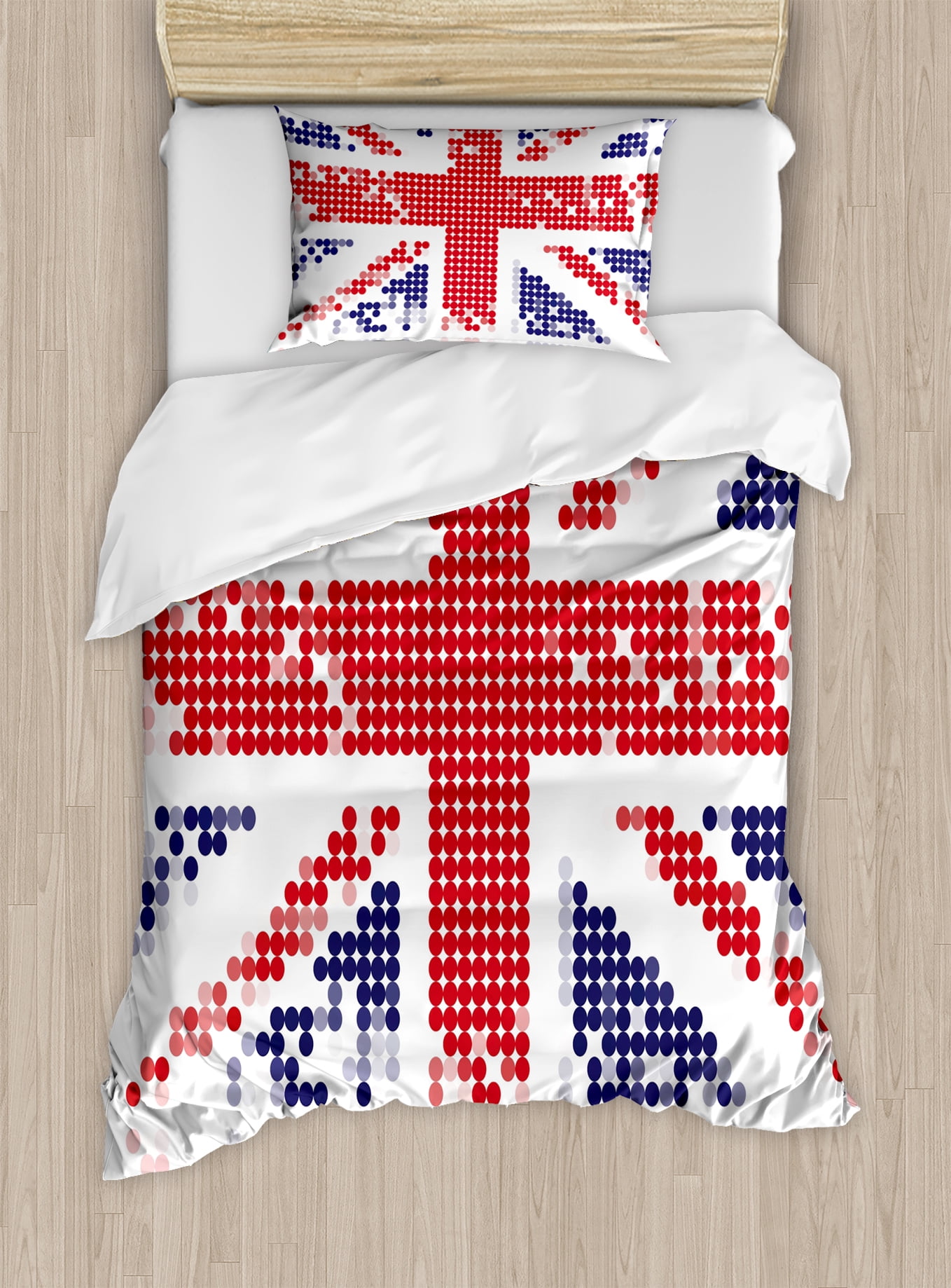 British Duvet Cover Set, Grunge United Kingdom Flag with Dot Circle