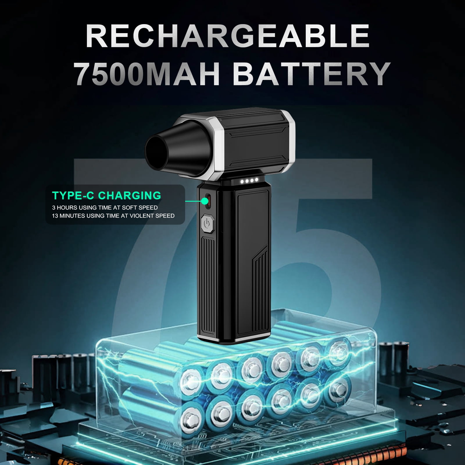 MHCABSR Portable Cordless Air Duster, Rechargeable 7500mAh Battery, Blow Nozzle for Computer, Keyboard, PC, Cars