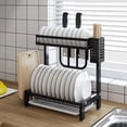 thumbnail image 2 of Double-Layer Drain Rack, Stainless Steel Dishware Rack with Removable Drip Tray, Black Kitchen Sink Dish Rack, Rust-Proof Countertop Supplies Storage Rack, 2 of 6