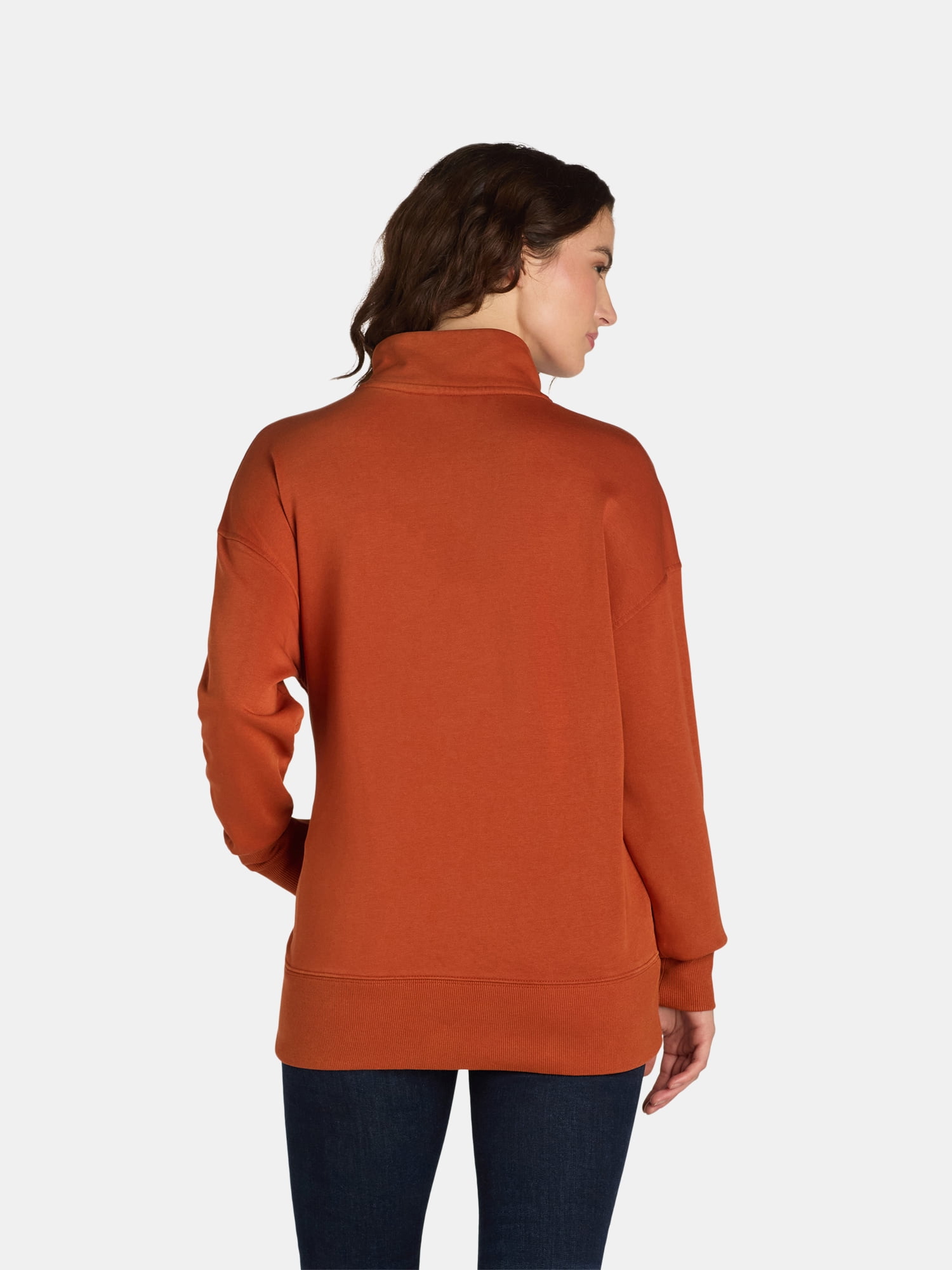 Time and Tru Women's Mock Neck Sweatshirt with Button Placket, Sizes XS-XXXL