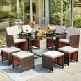 thumbnail image 2 of Devoko 9 Pieces Patio Furniture Dining Set Patio Wicker Rattan Chair Sets Outdoor Furniture Cushioned Tempered Glass with Ottoman, Beige, 2 of 13