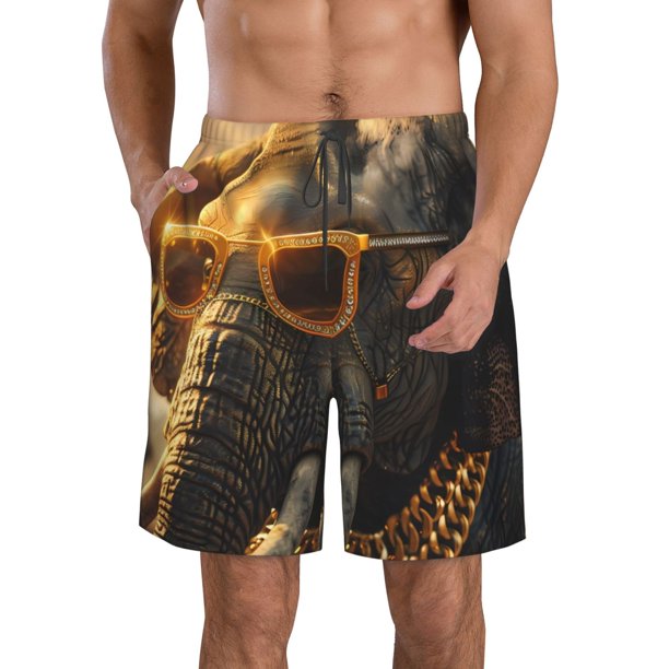 Balery Cool Sunglasses Elephant Art Traje de Baño Estilo Hawaiano para Hombre, Shorts de Secado Rápido con Bolsillos-Medium