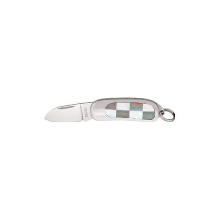 Moki Knives 105 Mini Pendant Small Folder Pocket Knife with White & Black Mother of Pearl Inlays Multi-Colored