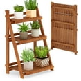 thumbnail image 1 of Gymax 3-Tier Wood Plant Stand Folding Flower Rack w/Ladder Design Anti-falling Bars, 1 of 10