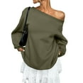 thumbnail image 2 of Womens Off Shoulder Sweatshirts Oversized Fit Long Sleeve Cotton Fleece Lined Pullover Solid Casual Baggy Tops (M, Army Green), 2 of 7