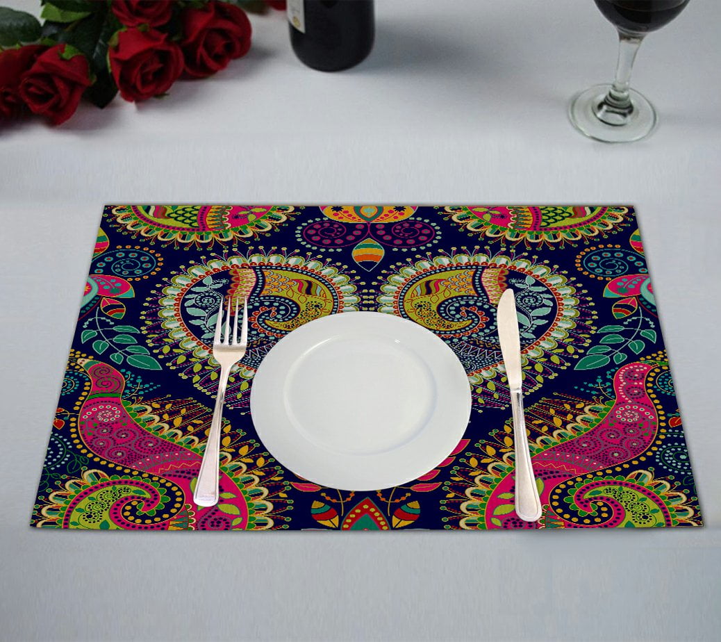 GCKG Floral Flower Placemat, Colorful Paisley Artwork Placemat 12x18