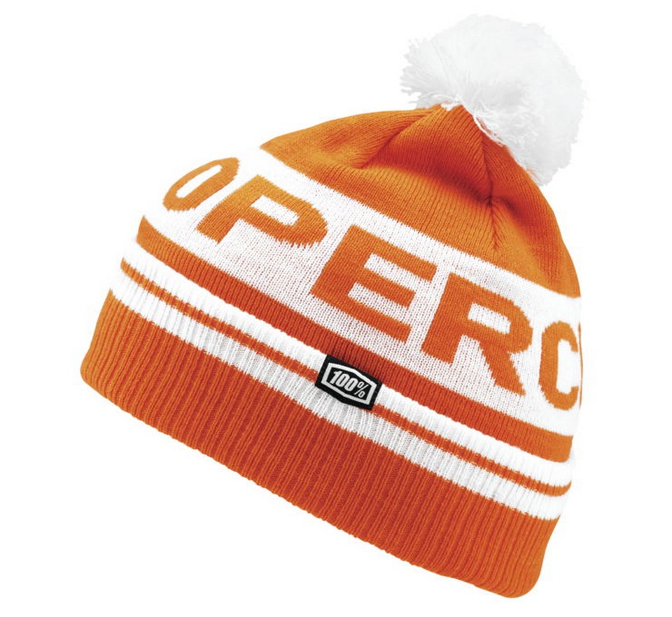 100% Varsity Mens Beanie Hat Orange 