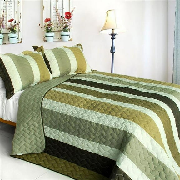 Lost in the Dream - 3 Pieces Vermicelli-Quilted Patchwork Quilt Set  Full & Queen Size - Grey