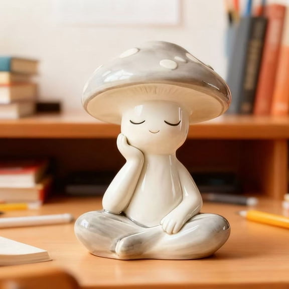 Yoga Mushroom Figurine, Meditation Mushroom Statue, Resin Desktop Decor, Zen Garden Ornament, Cute Home Decor for Living Room, Shelf, Desk, Handcrafted Resin Art, Whimsical Decor Accent