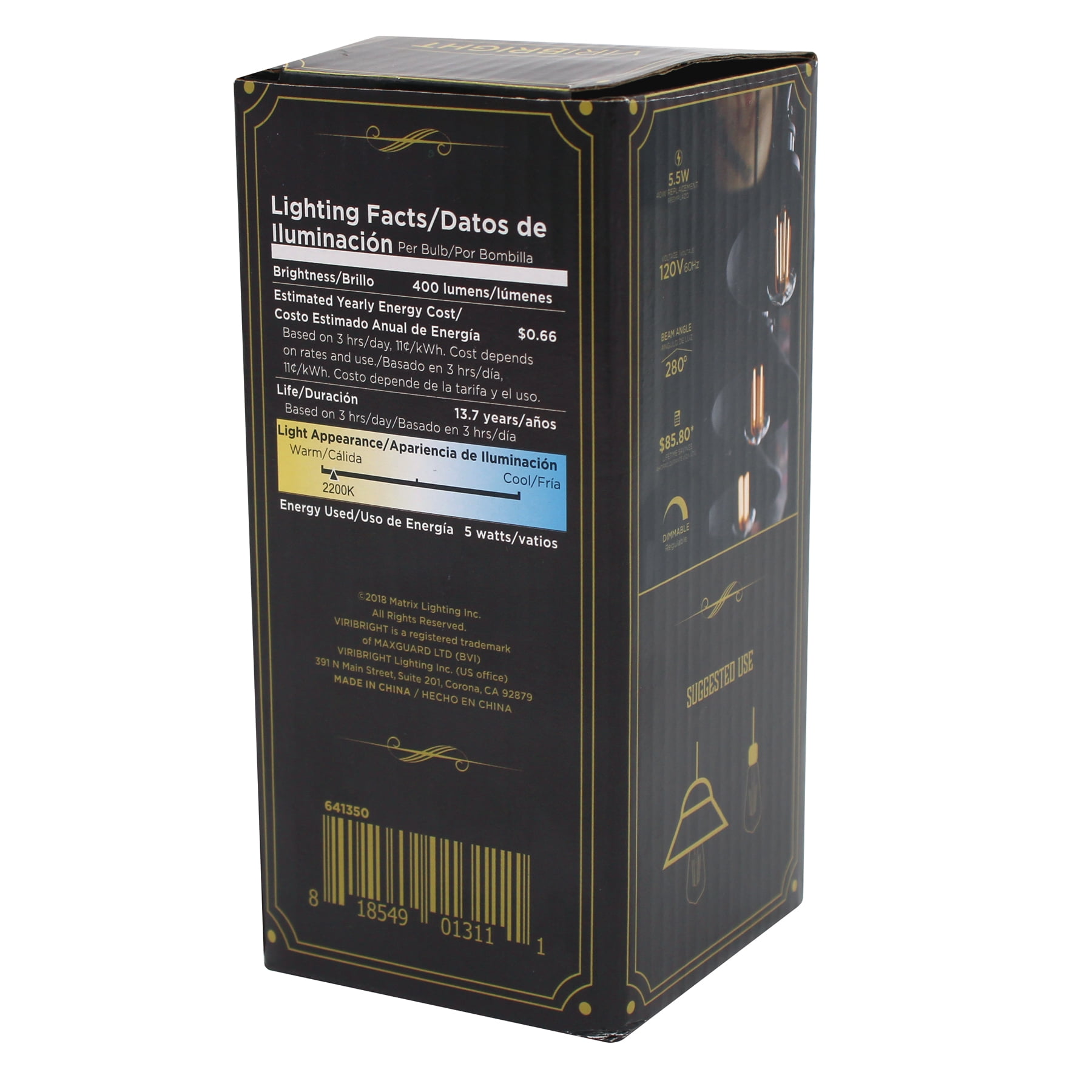 Viribright® ST19 LED Bulb, Filament, Energy Star, Amber 2200K (12-Pack)