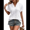 thumbnail image 2 of Tops de Verano para Mujer, Camisa Informal con Cuello en V y Mangas , Camiseta de Tirantes Ligera con Textura de Crochet S, 2 of 8
