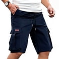 thumbnail image 2 of FRSASU Men's Cargo Shorts Drawstring Stretch Elastic Waist Casual Work Short with Multi Pockets Navy, 2 of 4