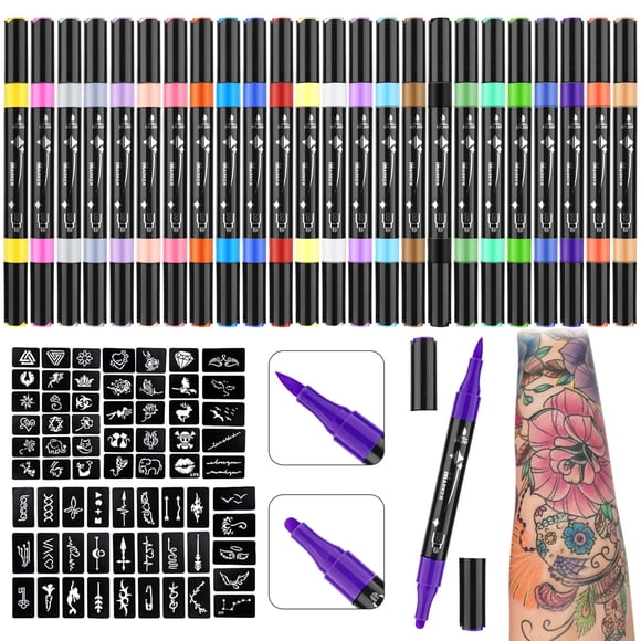 Marcadores temporales para tatuajes Ponhey, 24 marcadores corporales y 67 plantillas