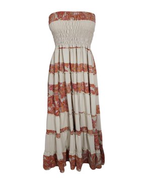 Mogul Women Recycled Sari Maxi Skirt Dress Bohemian Boho Chic Gypsy Beach Summer Dresses S/M