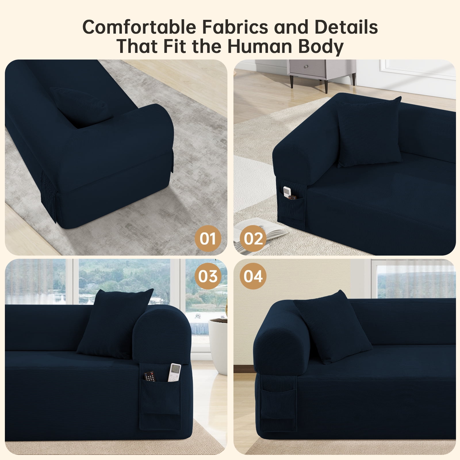 Floor Sofa Sofa-in-a-Box, No Installation & Easy to Transport Memory Foam With Individual Pocket Springs Seat
